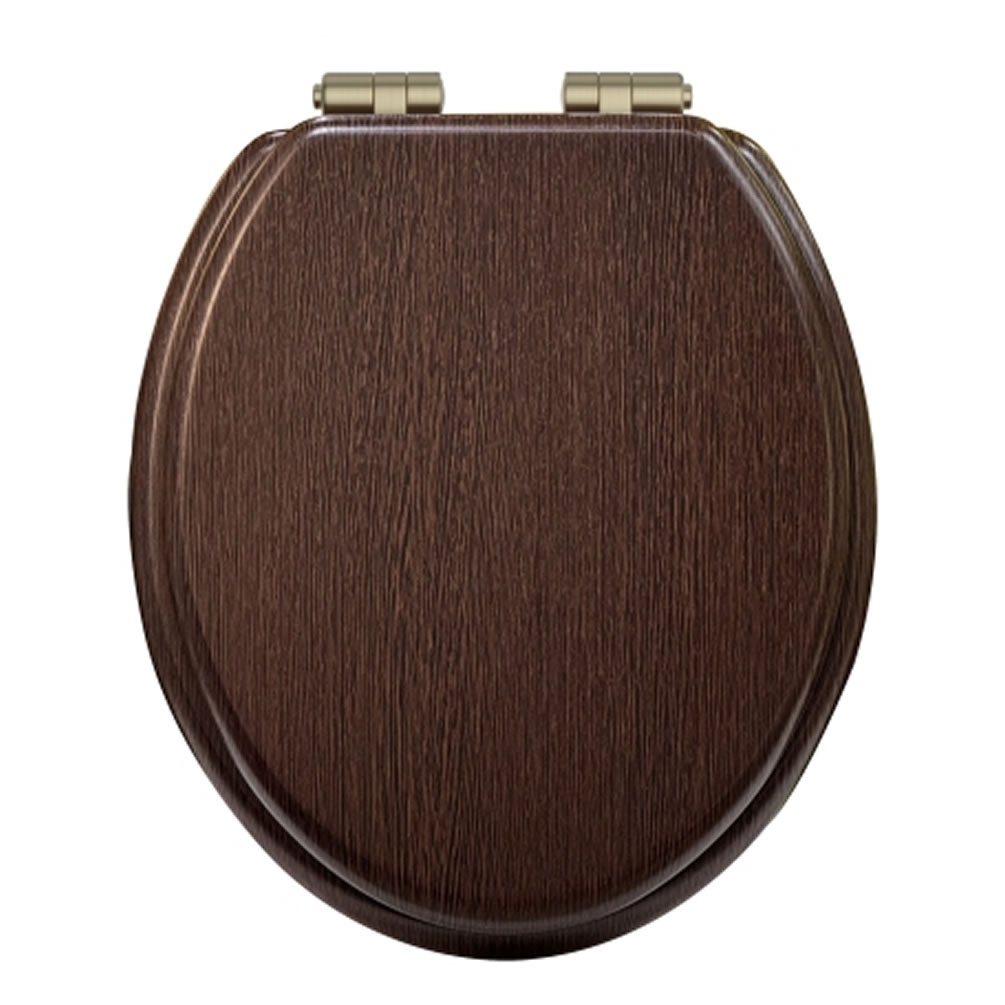 Heritage Walnut Soft Close WC Seat With Brushed Brass Hinges